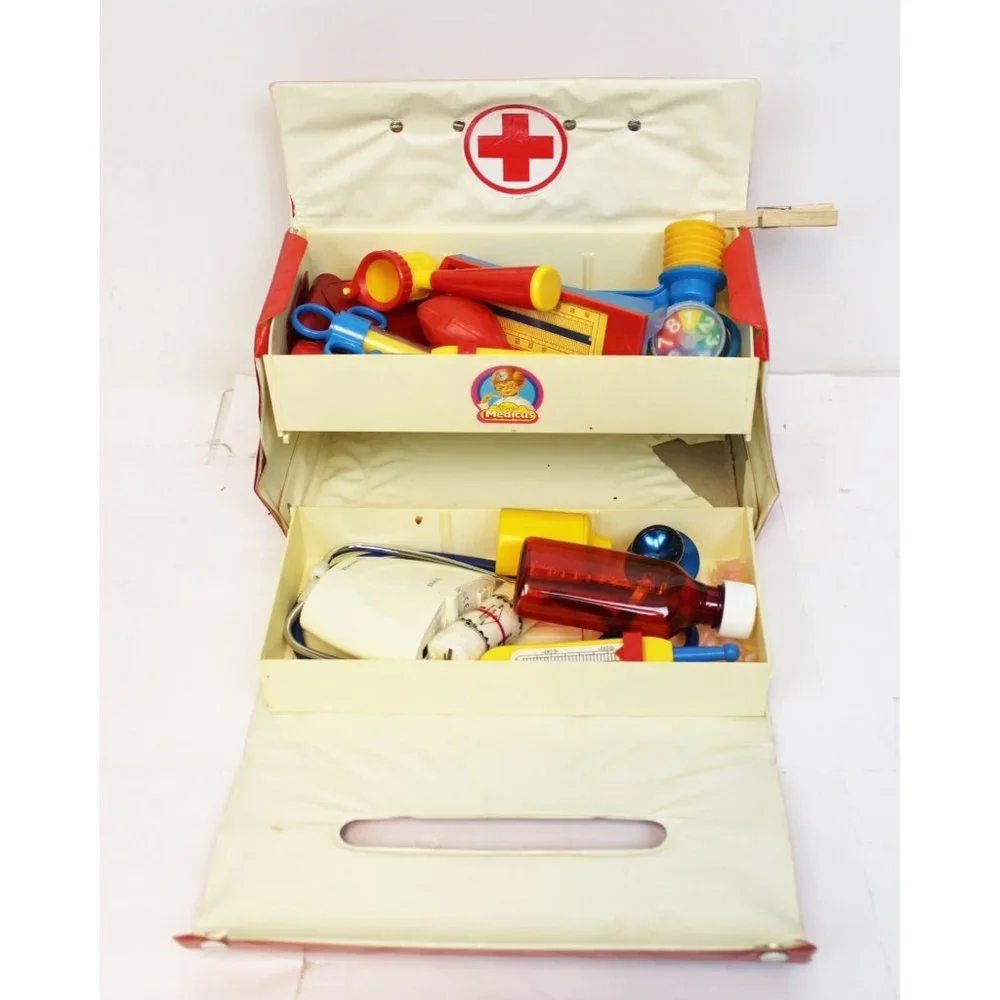 Doctor Medicus Kid Med Kit Box Medicine Pretend Play Vinyl Fold Out Storage Case